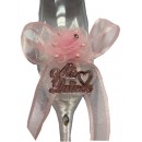 4 Piece Mis Quince Anos Cake Knife and Server Set with Champagne Toasting Glass Flutes White Flower Pink Design